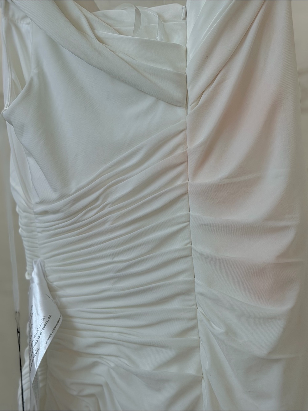 Mac Duggal White One-Shoulder Ruched Gown with Thigh Slit - Picture 9 of 9
